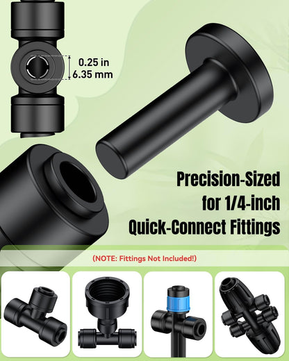 40 Pcs Quick Connect Drip Irrigation Fittings Kit for 1/4" Tubing, Push-to-Fit Drip Line Connectors Set with 10 Tees, 10 Couplings, 10 Elbows & 10 End Plugs, Anti-Leak Drip Irrigation Parts
