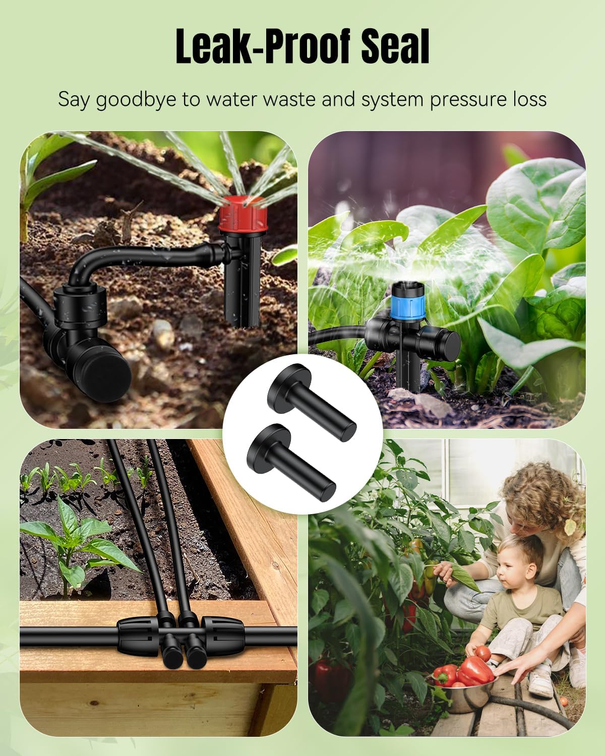 40 Pcs Quick Connect Drip Irrigation Fittings Kit for 1/4" Tubing, Push-to-Fit Drip Line Connectors Set with 10 Tees, 10 Couplings, 10 Elbows & 10 End Plugs, Anti-Leak Drip Irrigation Parts