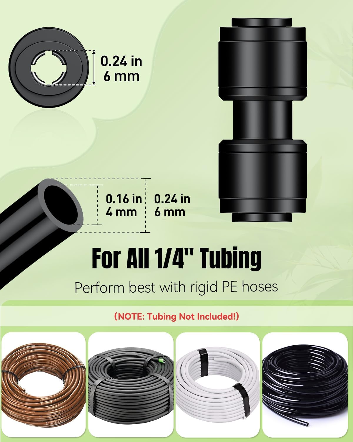 40 Pcs Quick Connect Drip Irrigation Fittings Kit for 1/4" Tubing, Push-to-Fit Drip Line Connectors Set with 10 Tees, 10 Couplings, 10 Elbows & 10 End Plugs, Anti-Leak Drip Irrigation Parts