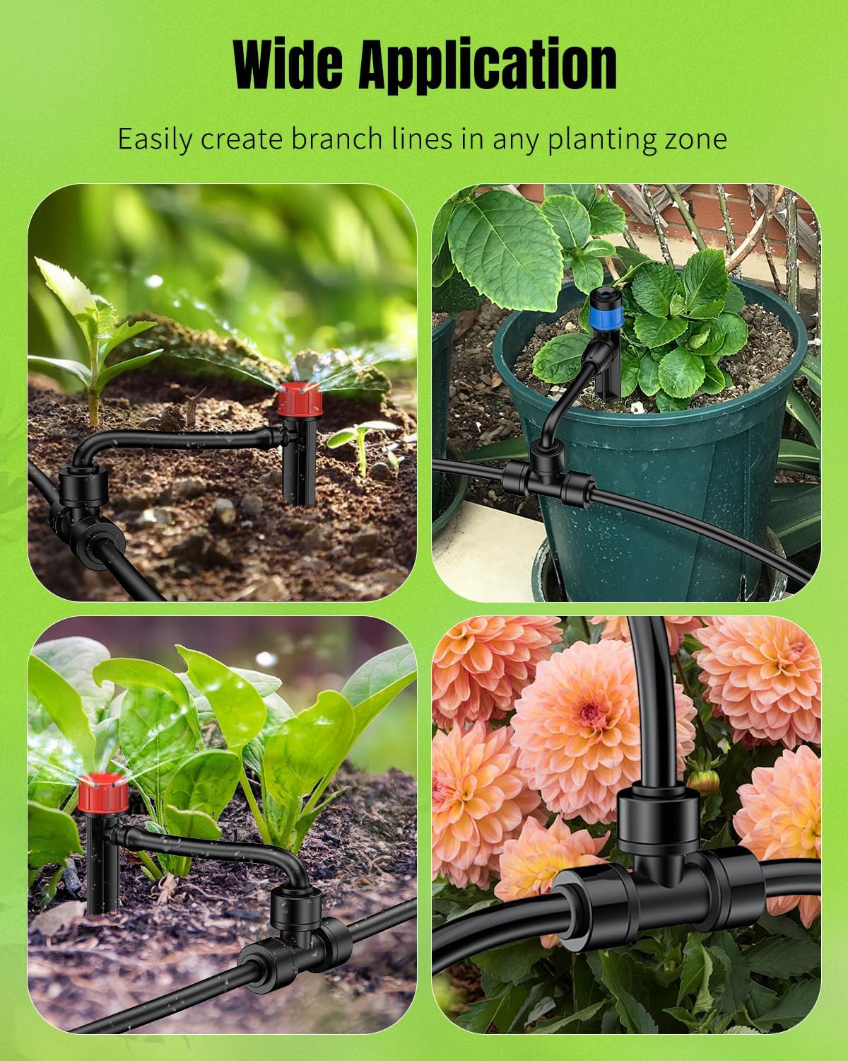 40 Pcs Quick Connect Drip Irrigation Fittings Kit for 1/4" Tubing, Push-to-Fit Drip Line Connectors Set with 10 Tees, 10 Couplings, 10 Elbows & 10 End Plugs, Anti-Leak Drip Irrigation Parts