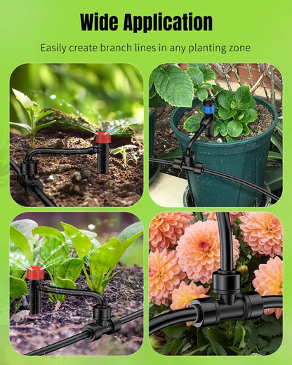 40 Pcs Quick Connect Drip Irrigation Fittings Kit for 1/4" Tubing, Push-to-Fit Drip Line Connectors Set with 10 Tees, 10 Couplings, 10 Elbows & 10 End Plugs, Anti-Leak Drip Irrigation Parts