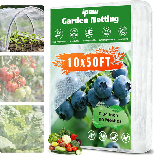 10 X 50FT Garden Mesh Netting Ultra Fine Mesh Netting Pest Barrier, Insect Bug Bird Netting for Vegetables Fruit Flower Garden Protection, Thickened 60 Mesh Row Covers Fabric Screen from Birds Bugs