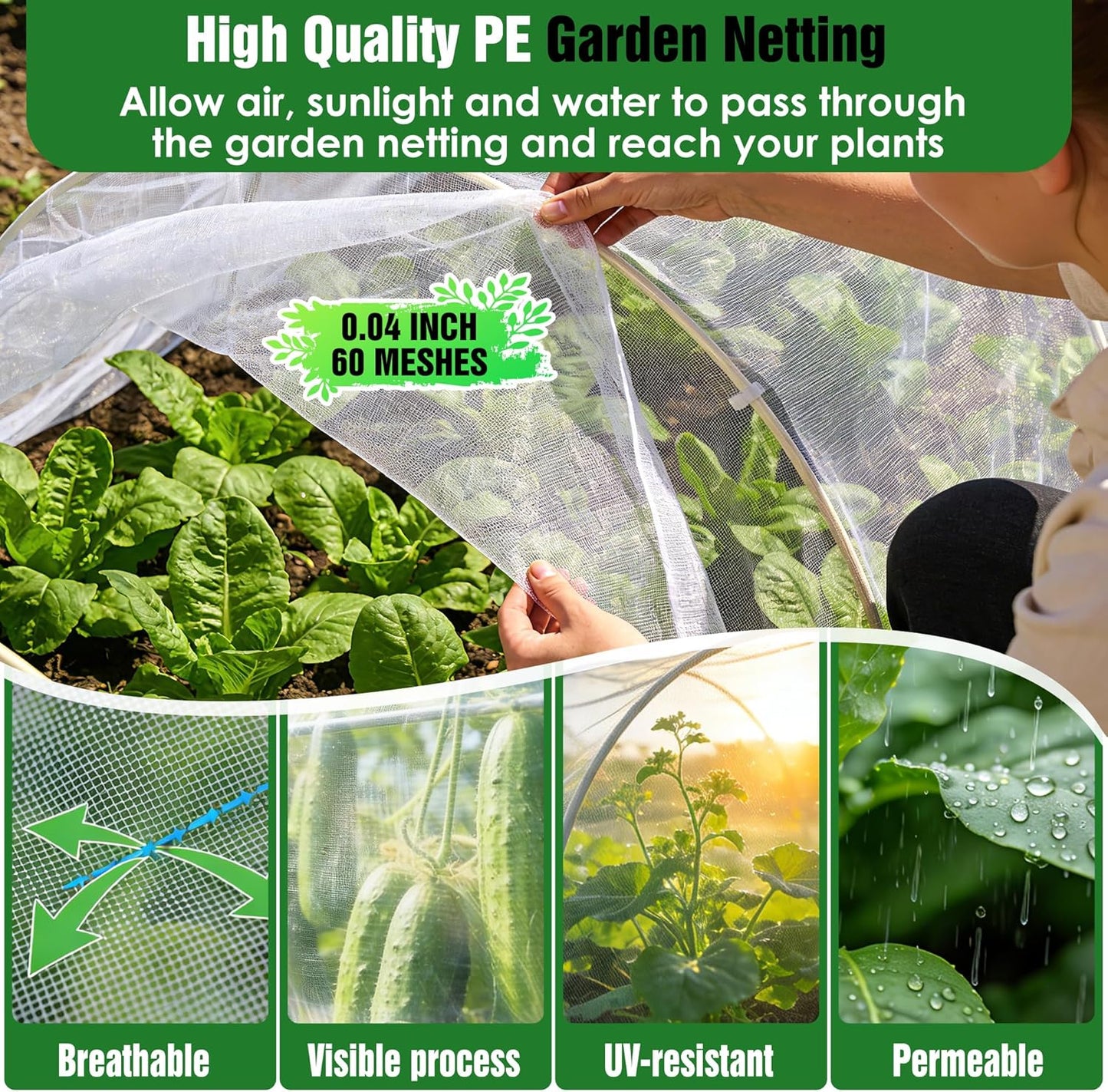 10 X 50FT Garden Mesh Netting Ultra Fine Mesh Netting Pest Barrier, Insect Bug Bird Netting for Vegetables Fruit Flower Garden Protection, Thickened 60 Mesh Row Covers Fabric Screen from Birds Bugs