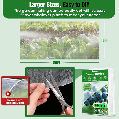 10 X 50FT Garden Mesh Netting Ultra Fine Mesh Netting Pest Barrier, Insect Bug Bird Netting for Vegetables Fruit Flower Garden Protection, Thickened 60 Mesh Row Covers Fabric Screen from Birds Bugs