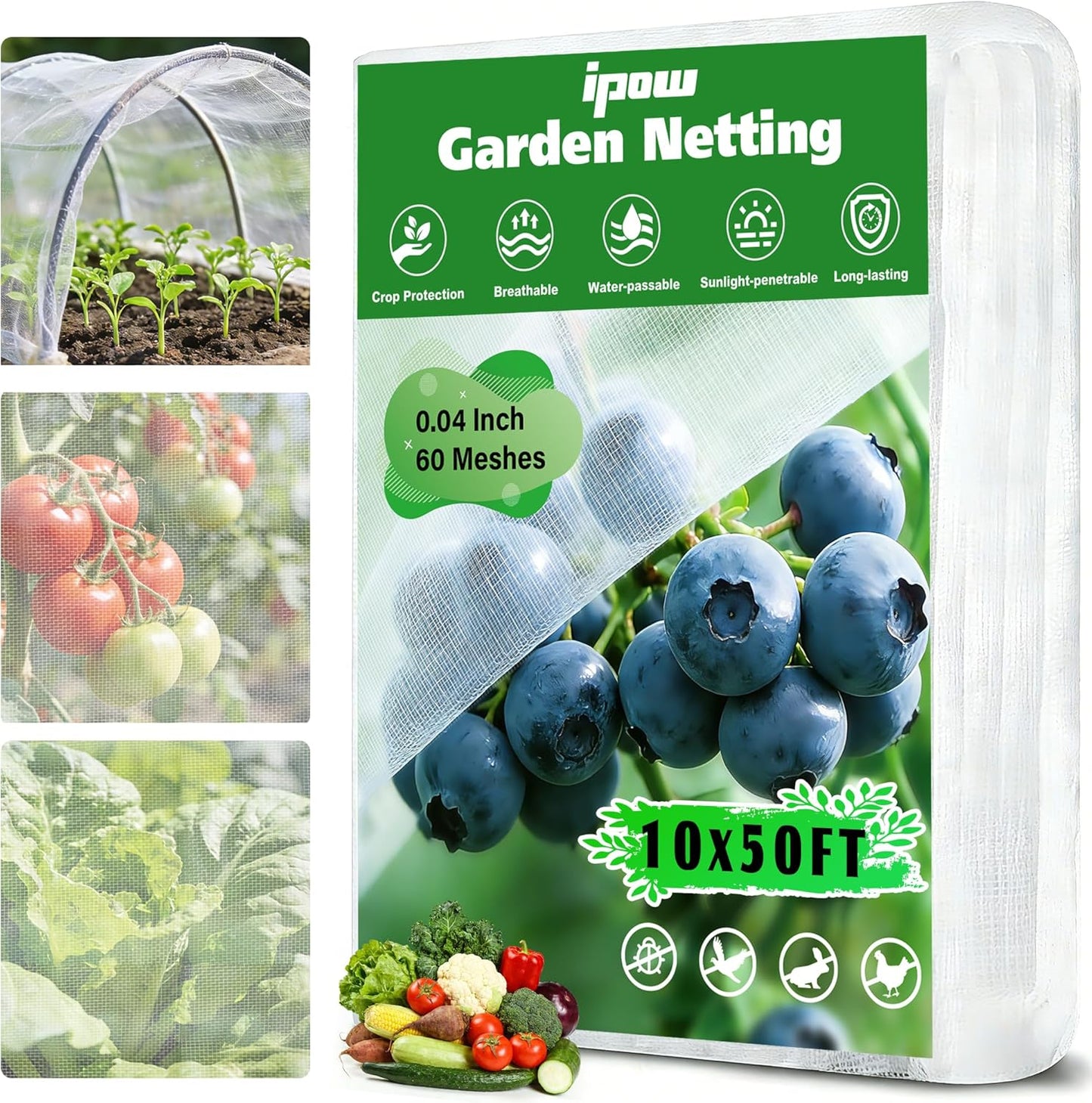 10 X 50FT Garden Mesh Netting Ultra Fine Mesh Netting Pest Barrier, Insect Bug Bird Netting for Vegetables Fruit Flower Garden Protection, Thickened 60 Mesh Row Covers Fabric Screen from Birds Bugs