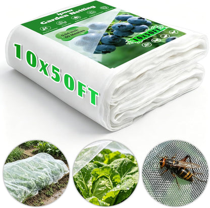 10 X 50FT Garden Mesh Netting Ultra Fine Mesh Netting Pest Barrier, Insect Bug Bird Netting for Vegetables Fruit Flower Garden Protection, Thickened 60 Mesh Row Covers Fabric Screen from Birds Bugs