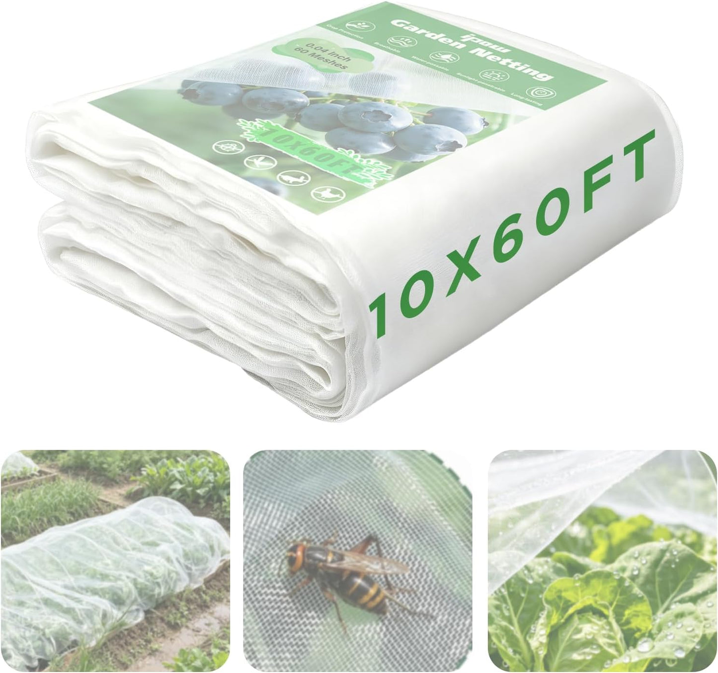 10 X 50FT Garden Mesh Netting Ultra Fine Mesh Netting Pest Barrier, Insect Bug Bird Netting for Vegetables Fruit Flower Garden Protection, Thickened 60 Mesh Row Covers Fabric Screen from Birds Bugs