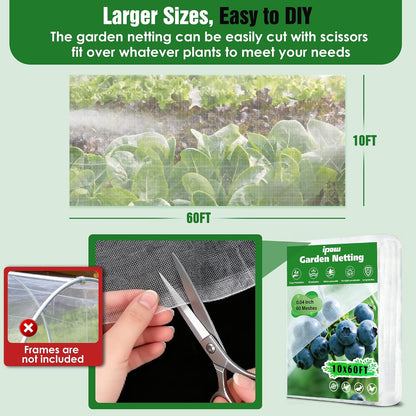 10 X 50FT Garden Mesh Netting Ultra Fine Mesh Netting Pest Barrier, Insect Bug Bird Netting for Vegetables Fruit Flower Garden Protection, Thickened 60 Mesh Row Covers Fabric Screen from Birds Bugs