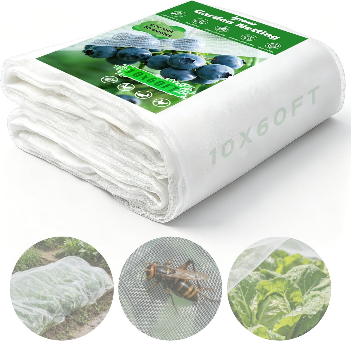 10 X 50FT Garden Mesh Netting Ultra Fine Mesh Netting Pest Barrier, Insect Bug Bird Netting for Vegetables Fruit Flower Garden Protection, Thickened 60 Mesh Row Covers Fabric Screen from Birds Bugs