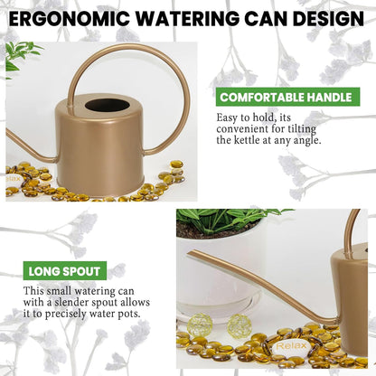 Indoor Watering Can for Houseplants- Long Spout Metal Watering Can for Indoor Plants,Succulents or Outdoor Garden Flower, 1.7L / 40 oz Gold