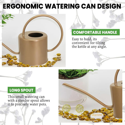 Indoor Watering Can for Houseplants- Long Spout Metal Watering Can for Indoor Plants,Succulents or Outdoor Garden Flower, 1.7L / 40 oz Gold