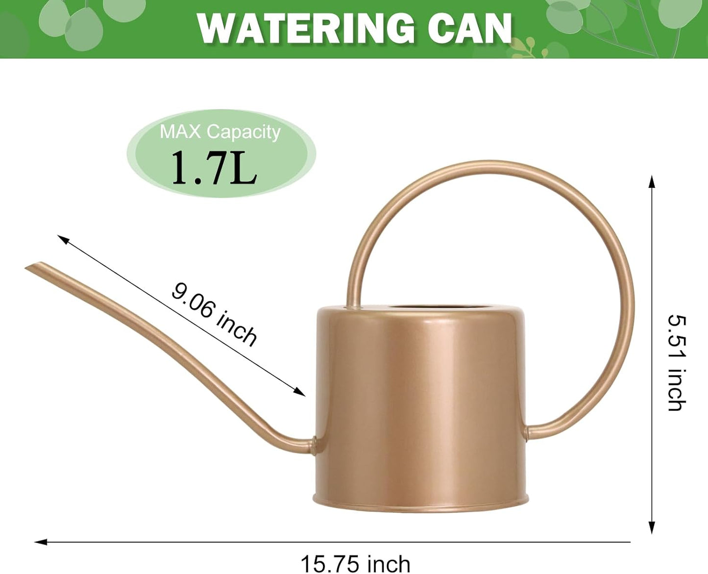 Indoor Watering Can for Houseplants- Long Spout Metal Watering Can for Indoor Plants,Succulents or Outdoor Garden Flower, 1.7L / 40 oz Gold