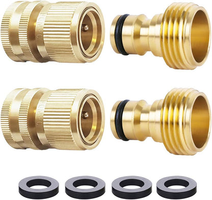 Garden Hose Quick Connect Solid Brass Quick Connector Garden Hose Fitting Water Hose Connectors Garden Hose Disconnect 3/4 inch GHT (2Sets) (2Female+2Male)