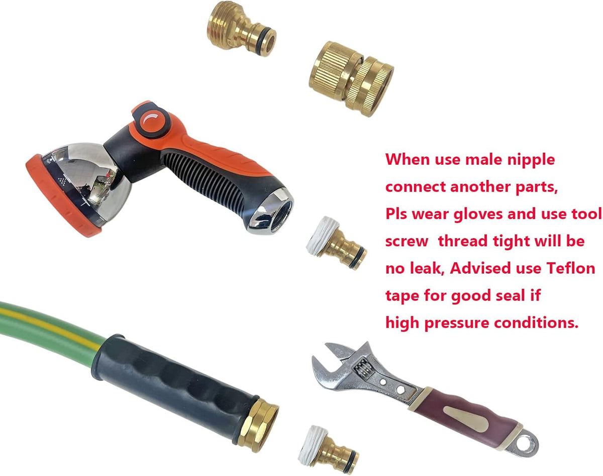 Garden Hose Quick Connect Solid Brass Quick Connector Garden Hose Fitting Water Hose Connectors Garden Hose Disconnect 3/4 inch GHT (2Sets) (2Female+2Male)
