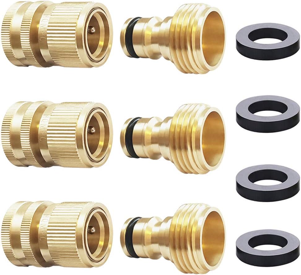 Garden Hose Quick Connect Solid Brass Quick Connector Garden Hose Fitting Water Hose Connectors Garden Hose Disconnect 3/4 inch GHT (2Sets) (2Female+2Male)