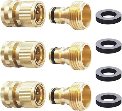 Garden Hose Quick Connect Solid Brass Quick Connector Garden Hose Fitting Water Hose Connectors Garden Hose Disconnect 3/4 inch GHT (2Sets) (2Female+2Male)