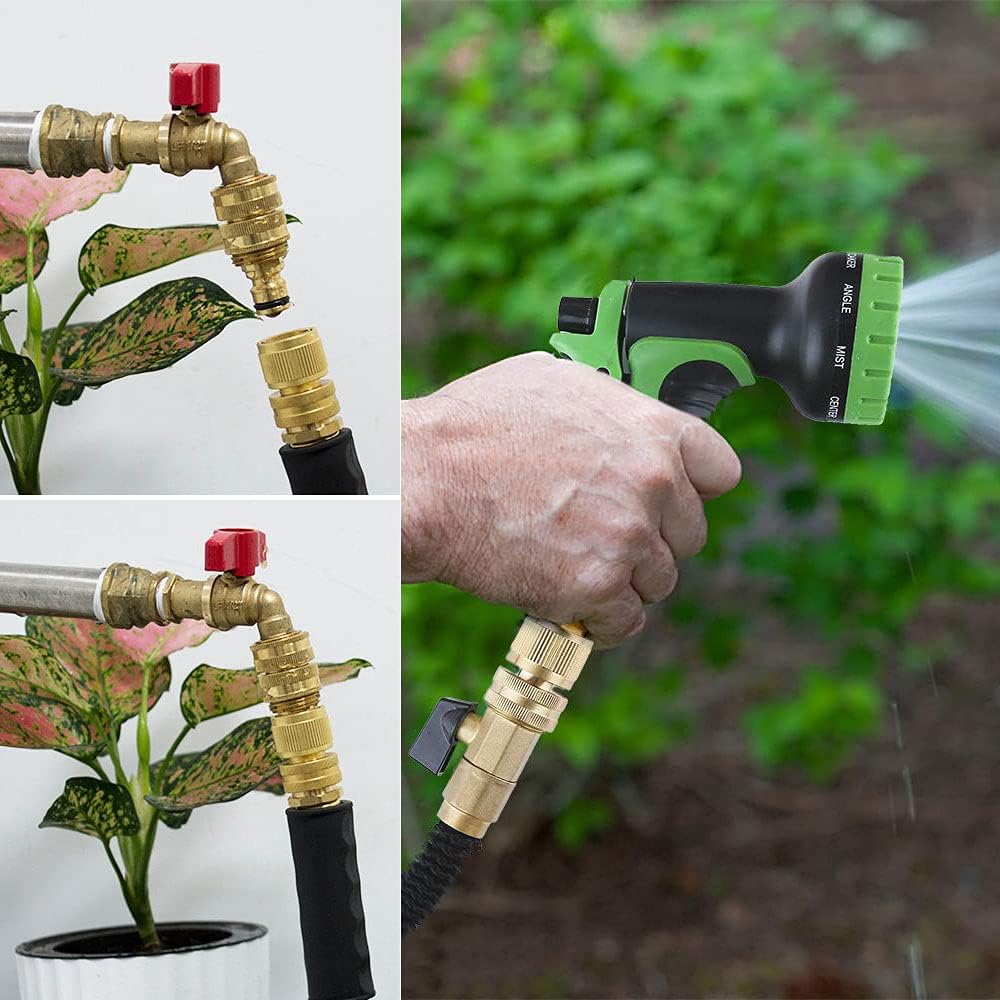 Garden Hose Quick Connect Solid Brass Quick Connector Garden Hose Fitting Water Hose Connectors Garden Hose Disconnect 3/4 inch GHT (2Sets) (2Female+2Male)