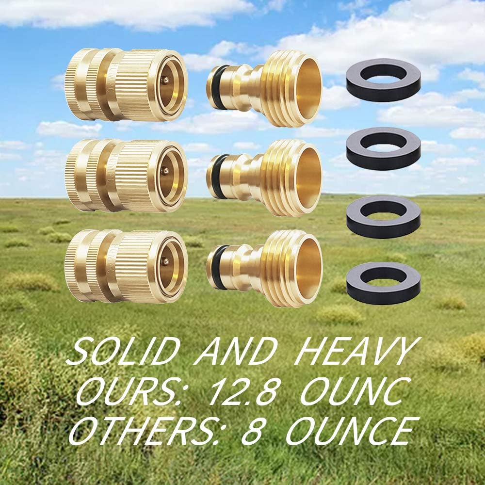 Garden Hose Quick Connect Solid Brass Quick Connector Garden Hose Fitting Water Hose Connectors Garden Hose Disconnect 3/4 inch GHT (2Sets) (2Female+2Male)