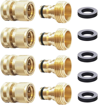 Garden Hose Quick Connect Solid Brass Quick Connector Garden Hose Fitting Water Hose Connectors Garden Hose Disconnect 3/4 inch GHT (2Sets) (2Female+2Male)