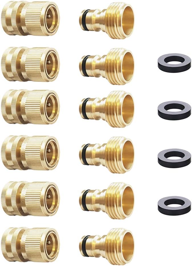 Garden Hose Quick Connect Solid Brass Quick Connector Garden Hose Fitting Water Hose Connectors Garden Hose Disconnect 3/4 inch GHT (2Sets) (2Female+2Male)