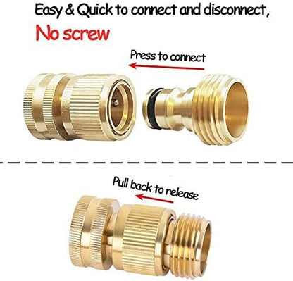 Garden Hose Quick Connect Solid Brass Quick Connector Garden Hose Fitting Water Hose Connectors Garden Hose Disconnect 3/4 inch GHT (2Sets) (2Female+2Male)