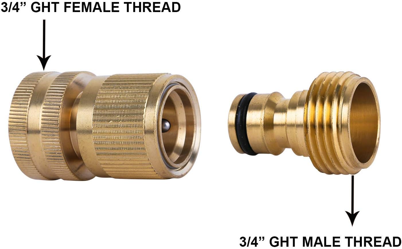 Garden Hose Quick Connect Solid Brass Quick Connector Garden Hose Fitting Water Hose Connectors Garden Hose Disconnect 3/4 inch GHT (2Sets) (2Female+2Male)