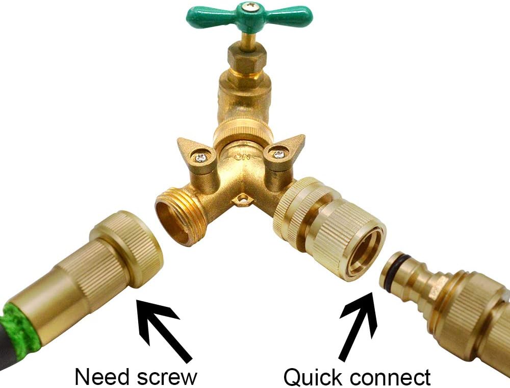 Garden Hose Quick Connect Solid Brass Quick Connector Garden Hose Fitting Water Hose Connectors Garden Hose Disconnect 3/4 inch GHT (2Sets) (2Female+2Male)