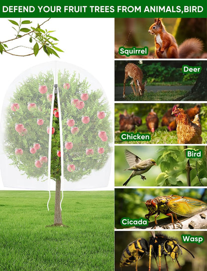 Large Fruit Trees Netting Cicadas - 2Pcs 3.3X3.3FT with Zipper and Drawstring,bird Mesh Covers for blueberry bushes,Garden Apple Pear Peach Orange Tree Fruit Tomato Bug Plant Protection (2, 3.3X3.3FT)