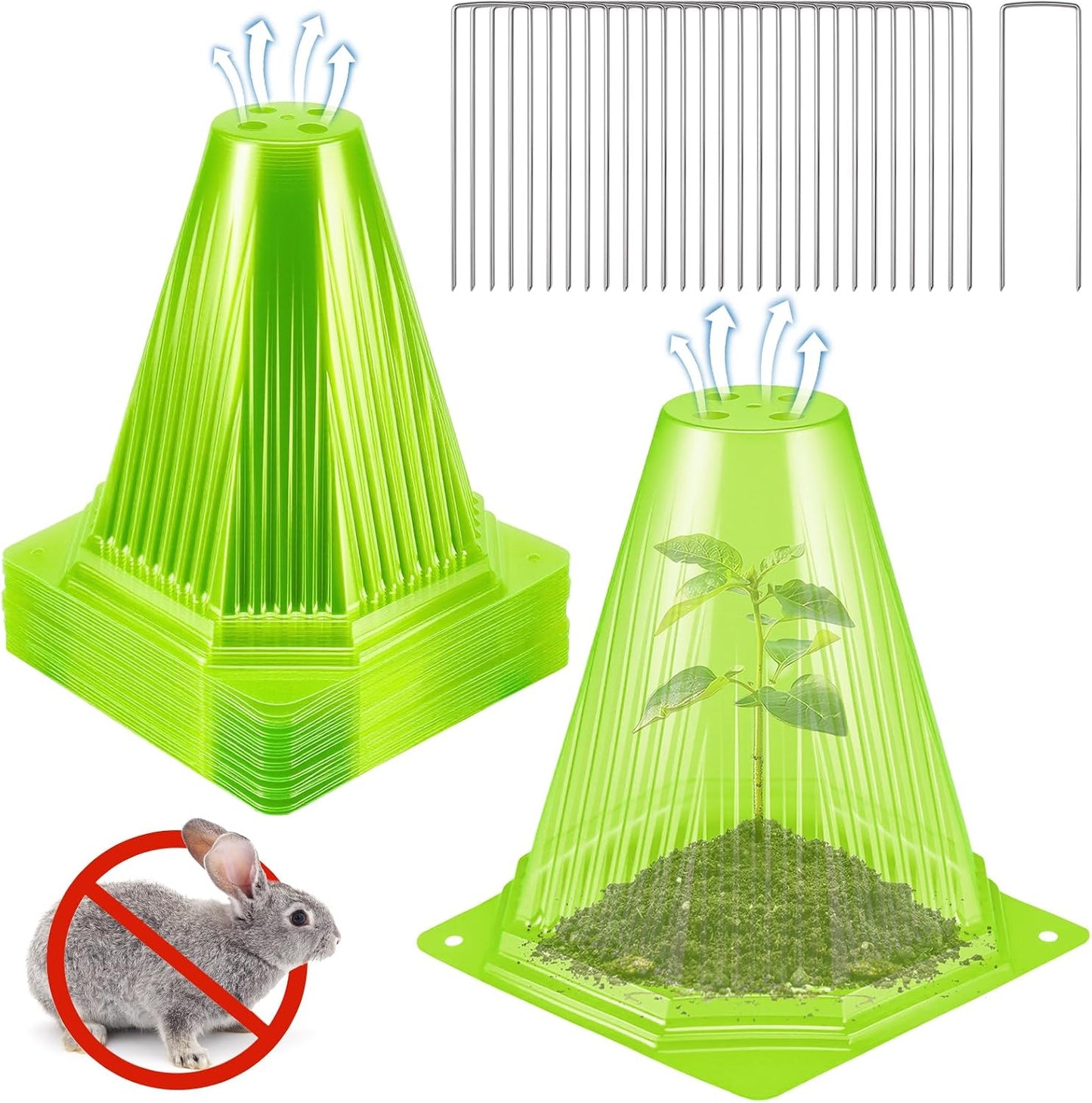 25PCS Garden Cloches for Plants with 50PCS Ground Stakes,Reusable Plant Bell Cover,Plastic Small Plant Seedling Protector Plants Cloches from Animals,Chickens, Birds,Snails & Frost,7.9" H X 6.7" D