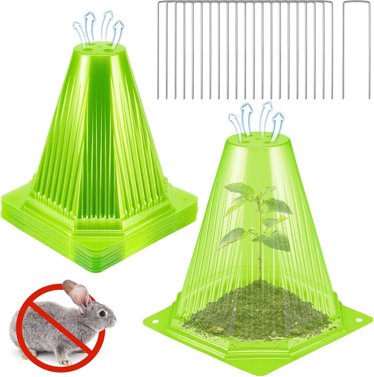25PCS Garden Cloches for Plants with 50PCS Ground Stakes,Reusable Plant Bell Cover,Plastic Small Plant Seedling Protector Plants Cloches from Animals,Chickens, Birds,Snails & Frost,7.9" H X 6.7" D