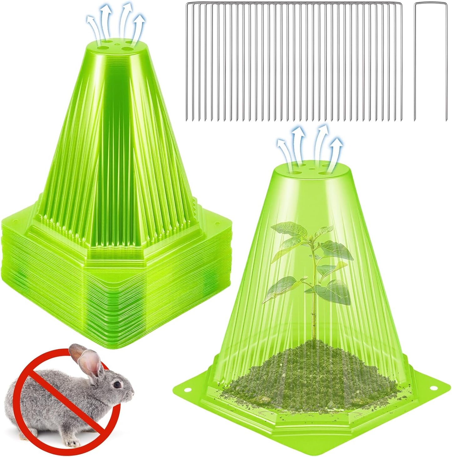 25PCS Garden Cloches for Plants with 50PCS Ground Stakes,Reusable Plant Bell Cover,Plastic Small Plant Seedling Protector Plants Cloches from Animals,Chickens, Birds,Snails & Frost,7.9" H X 6.7" D