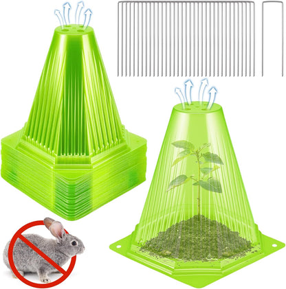 25PCS Garden Cloches for Plants with 50PCS Ground Stakes,Reusable Plant Bell Cover,Plastic Small Plant Seedling Protector Plants Cloches from Animals,Chickens, Birds,Snails & Frost,7.9" H X 6.7" D
