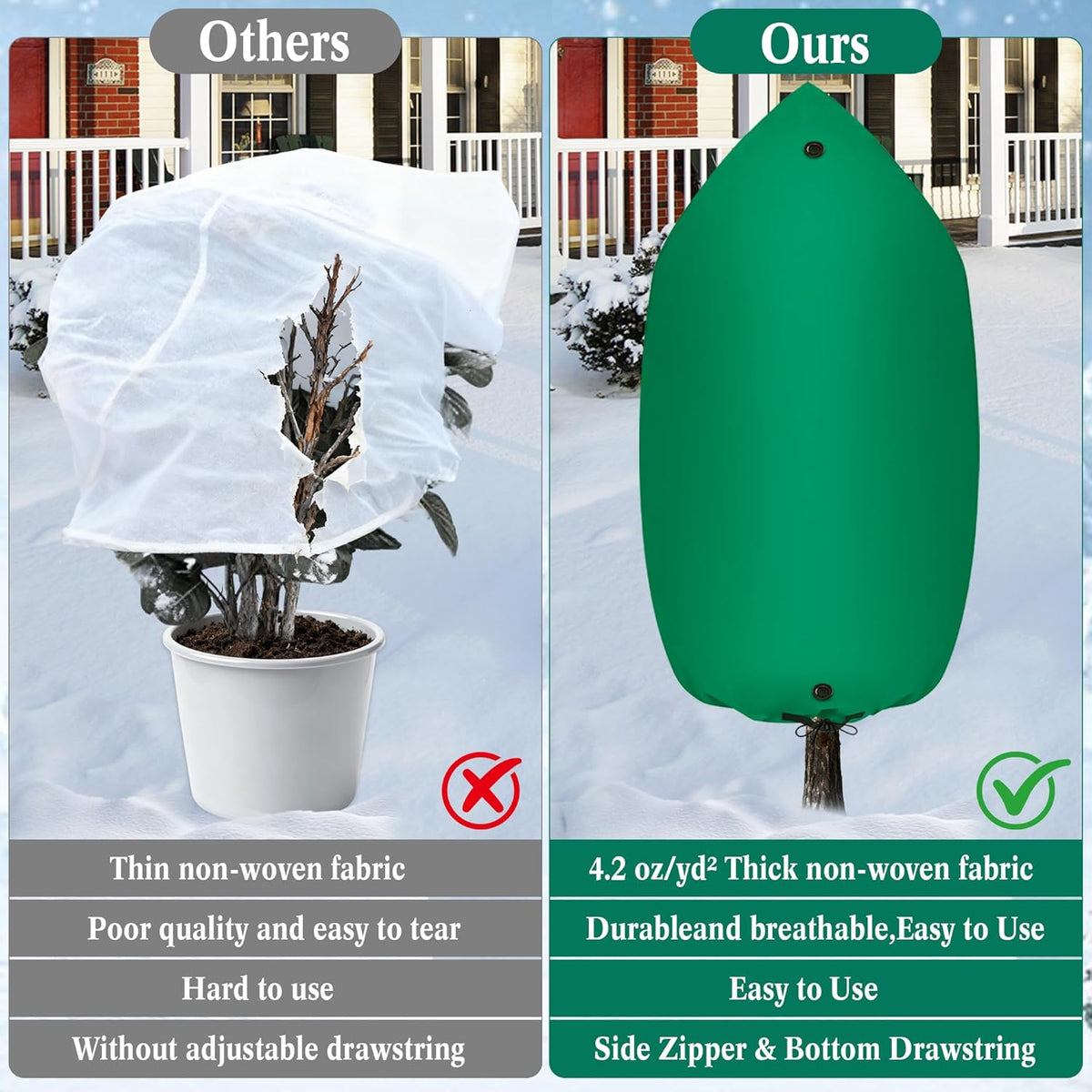 Zip A Plant Covers Freeze Protection, Winter Cold Weather Frost Blankets with Drawstring, Zip-Up Warm Plant Cover for Cedars, Juniper, Cypress Trees and Christmas Tree (1, Green)