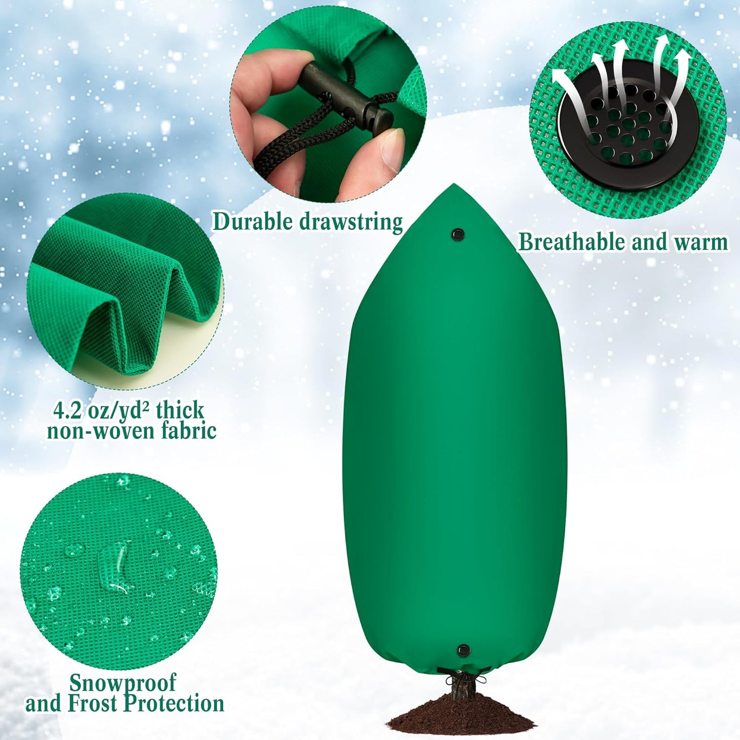 Zip A Plant Covers Freeze Protection, Winter Cold Weather Frost Blankets with Drawstring, Zip-Up Warm Plant Cover for Cedars, Juniper, Cypress Trees and Christmas Tree (1, Green)