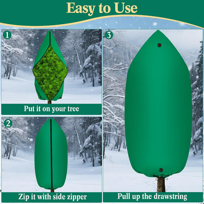 Zip A Plant Covers Freeze Protection, Winter Cold Weather Frost Blankets with Drawstring, Zip-Up Warm Plant Cover for Cedars, Juniper, Cypress Trees and Christmas Tree (1, Green)