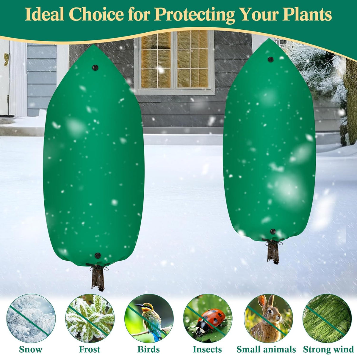 Zip A Plant Covers Freeze Protection, Winter Cold Weather Frost Blankets with Drawstring, Zip-Up Warm Plant Cover for Cedars, Juniper, Cypress Trees and Christmas Tree (1, Green)