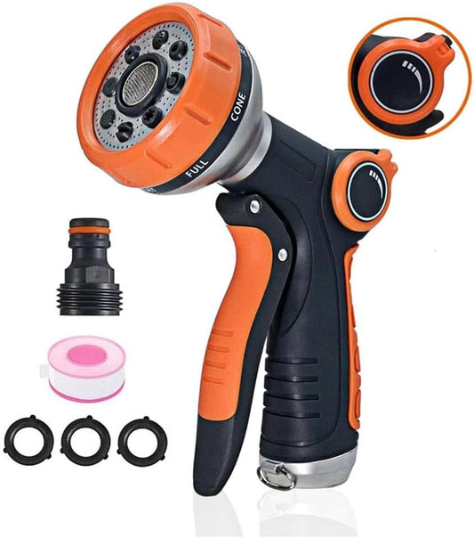 Garden Hose Nozzle Heavy Duty, High Pressure Adjustable 8 Patterns