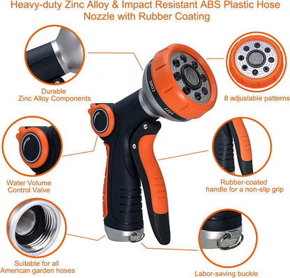 Garden Hose Nozzle Heavy Duty, High Pressure Adjustable 8 Patterns