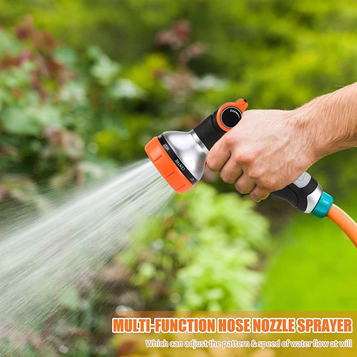 Garden Hose Nozzle Heavy Duty, High Pressure Adjustable 8 Patterns