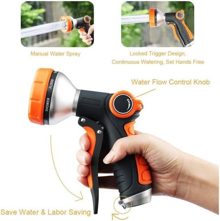 Garden Hose Nozzle Heavy Duty, High Pressure Adjustable 8 Patterns