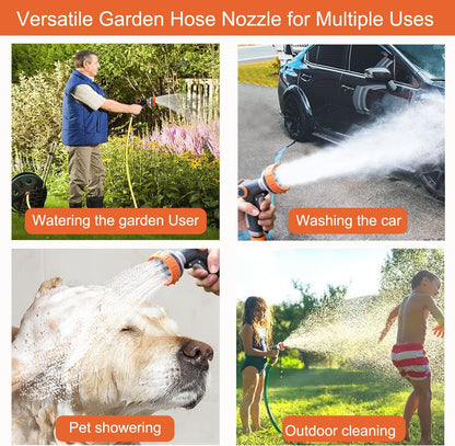 Garden Hose Nozzle Heavy Duty, High Pressure Adjustable 8 Patterns