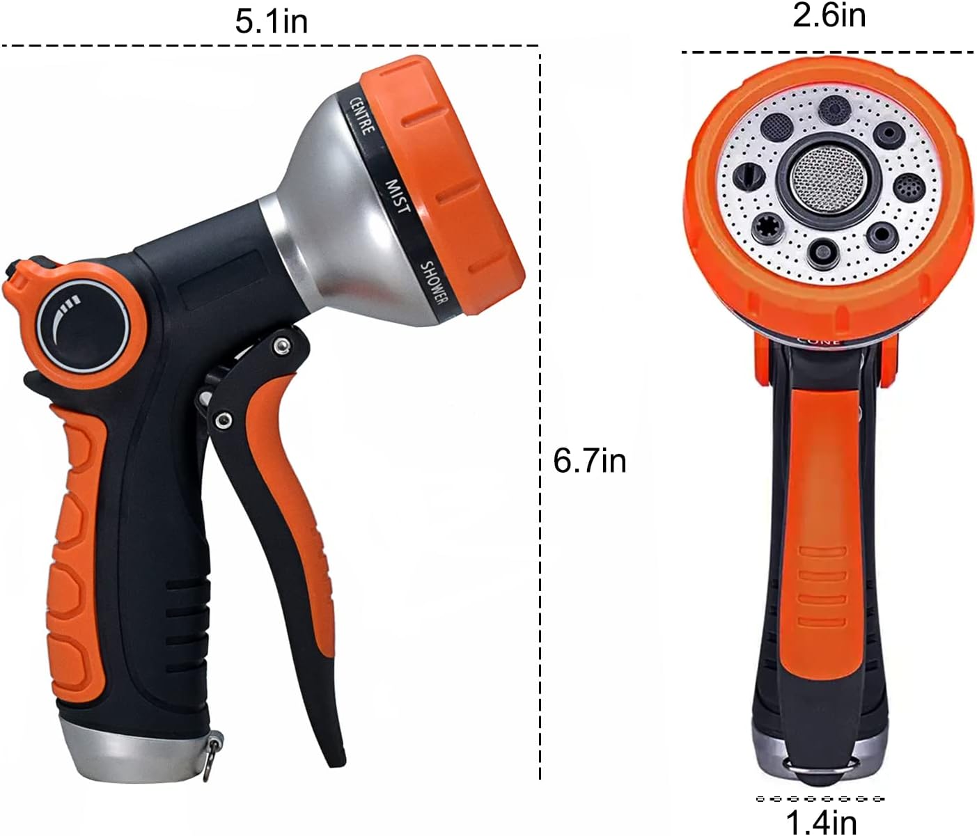 Garden Hose Nozzle Heavy Duty, High Pressure Adjustable 8 Patterns