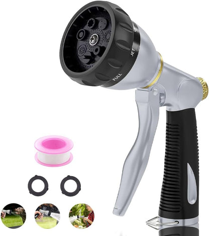 Garden Hose Nozzle Heavy Duty, High Pressure Adjustable 8 Patterns