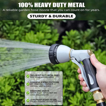 Garden Hose Nozzle Heavy Duty, High Pressure Adjustable 8 Patterns