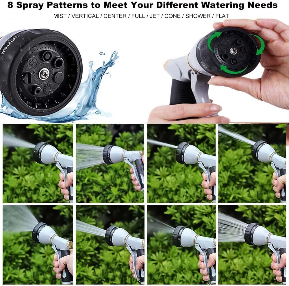 Garden Hose Nozzle Heavy Duty, High Pressure Adjustable 8 Patterns
