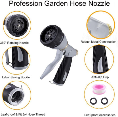 Garden Hose Nozzle Heavy Duty, High Pressure Adjustable 8 Patterns
