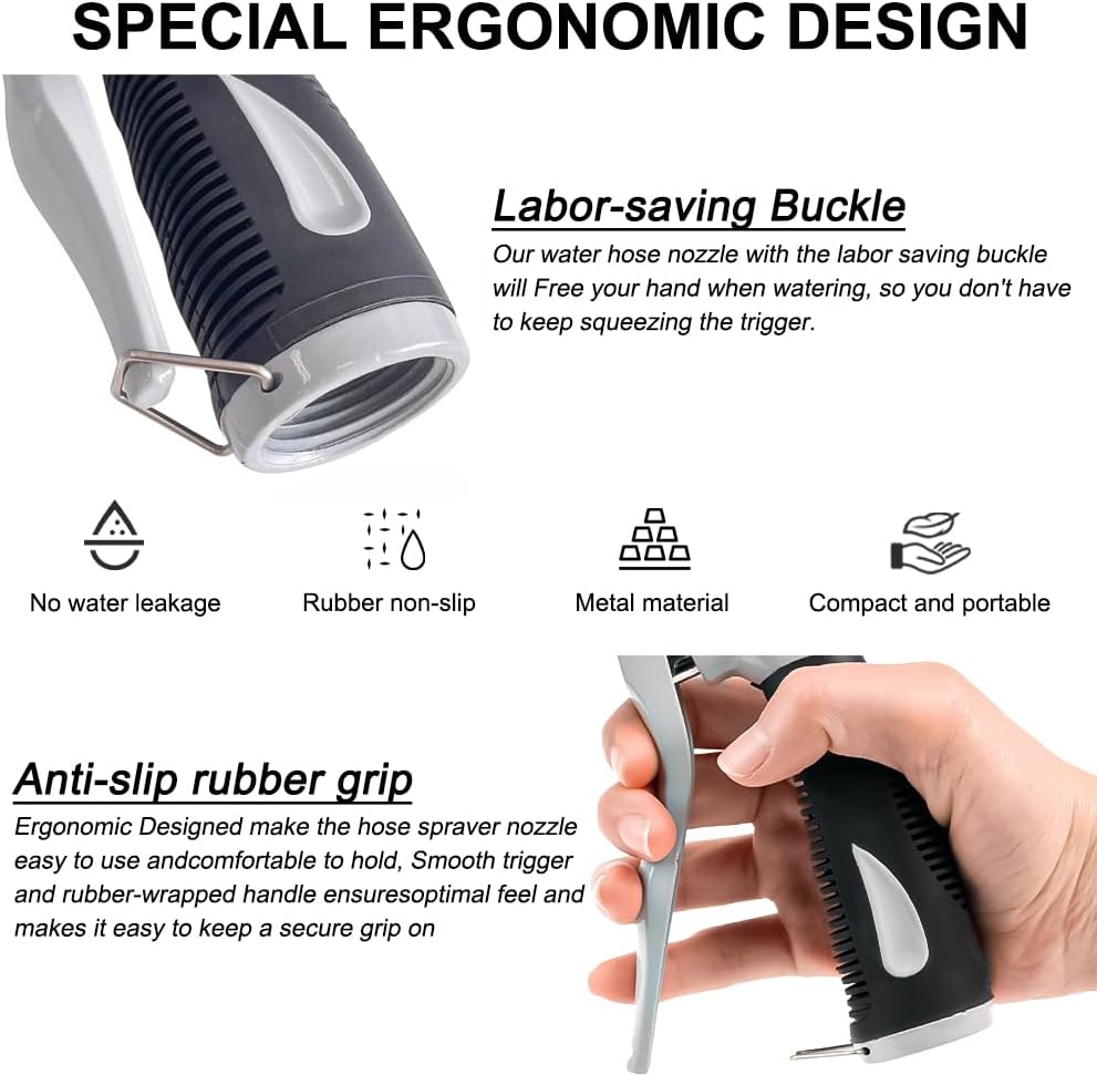 Garden Hose Nozzle Heavy Duty, High Pressure Adjustable 8 Patterns