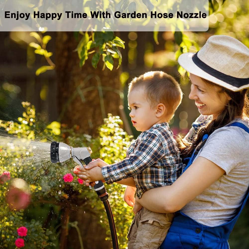 Garden Hose Nozzle Heavy Duty, High Pressure Adjustable 8 Patterns