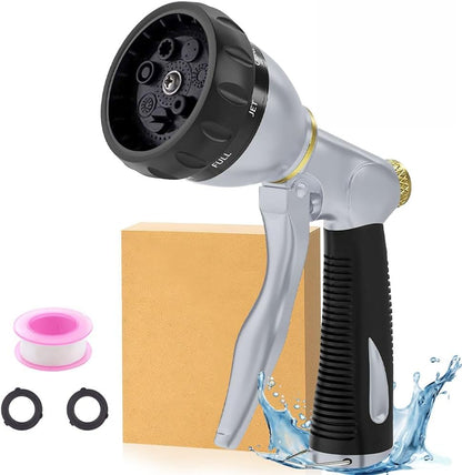 Garden Hose Nozzle Heavy Duty, High Pressure Adjustable 8 Patterns