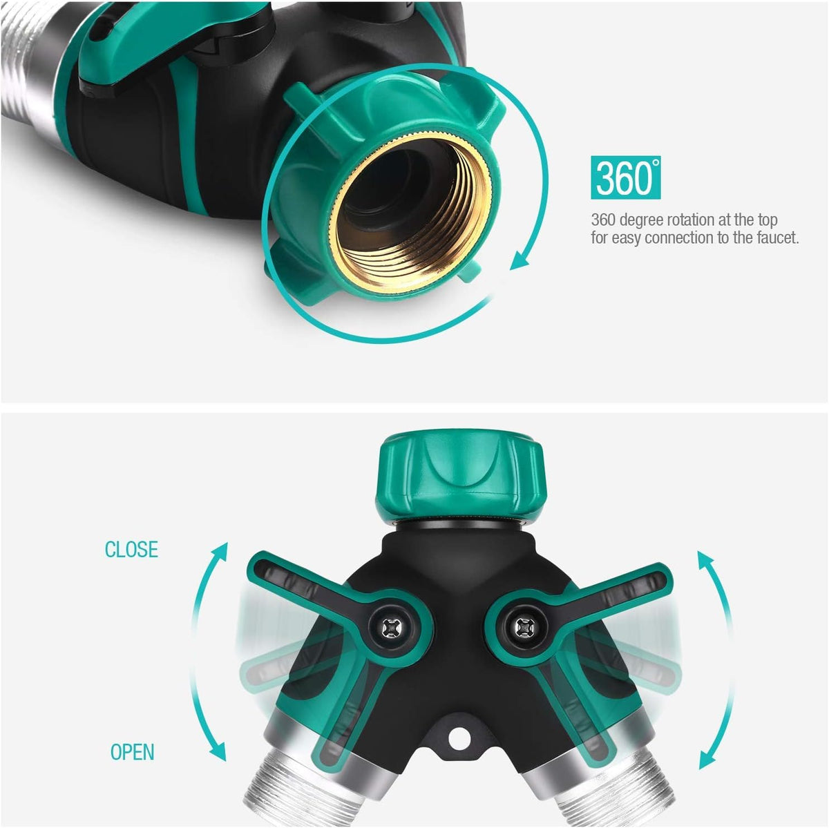 Metal Garden Hose Splitter Upgraded 2026, 2 Way Y Hose Connector, Easy Grip, Easy to Open
